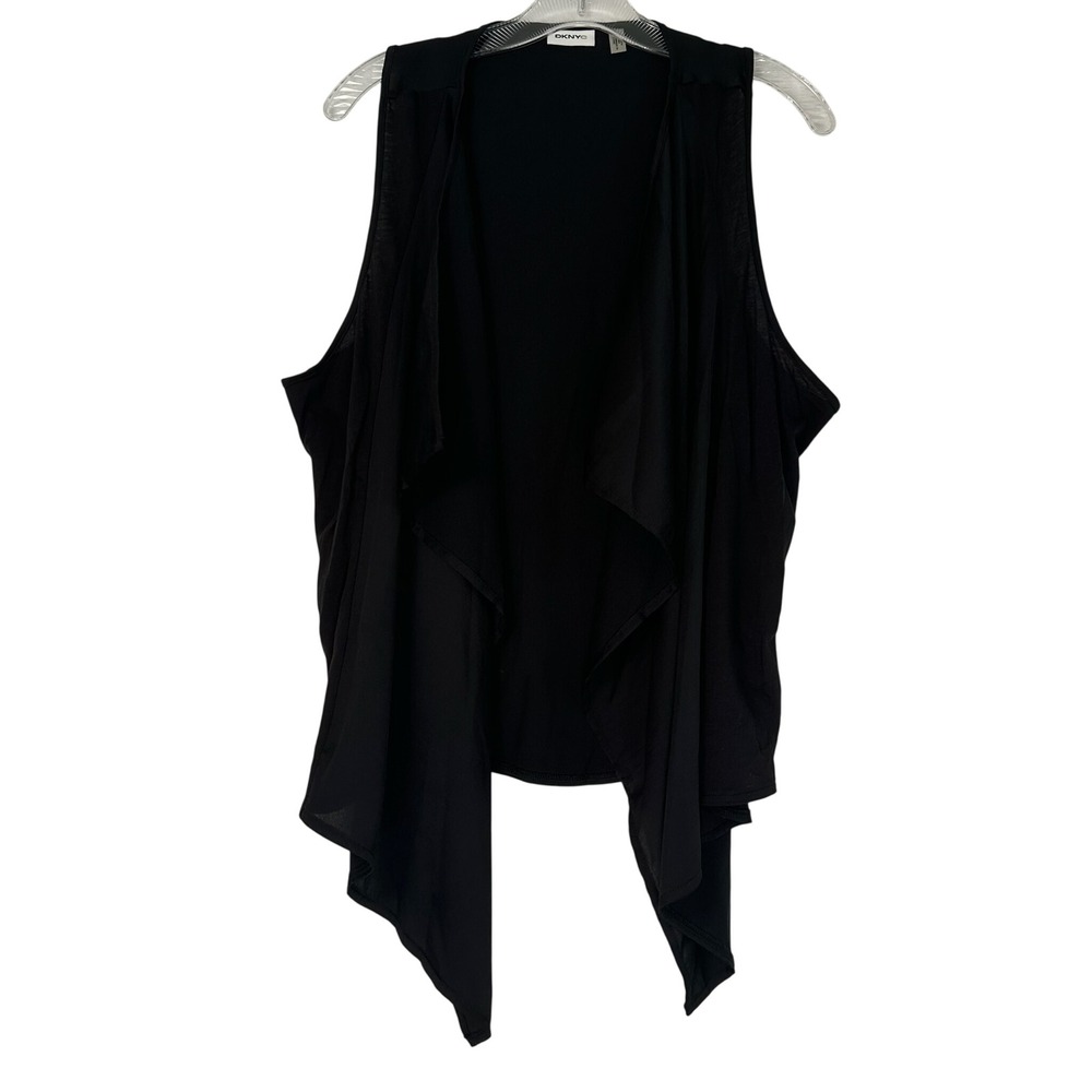 DKNYC Black Draped Open Front Sleeveless Cardigan Vest B216505A L/XL